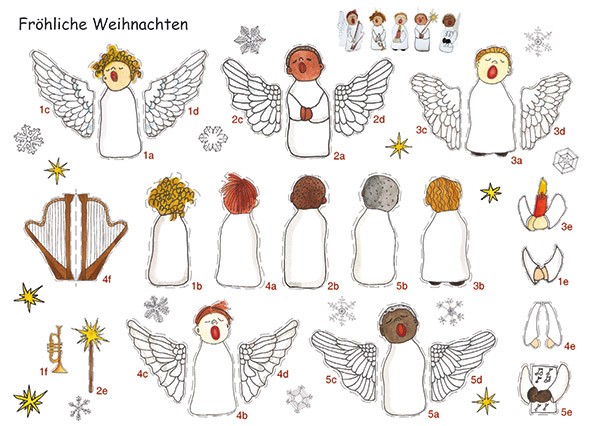 Bastelpostkarte Engelchor Weihnachtskarte